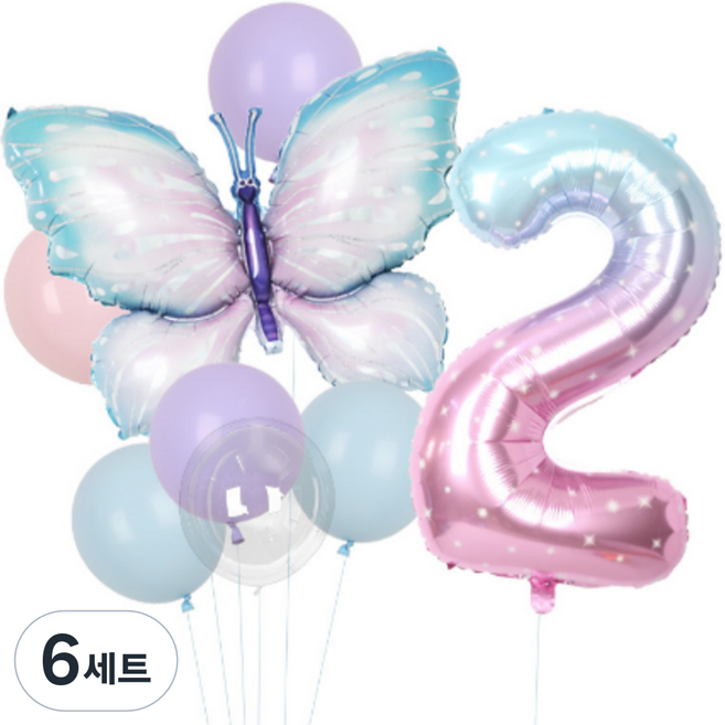 타이탄 숫자 나이 파티 풍선, 버터플라이 세트 2, 6세트
