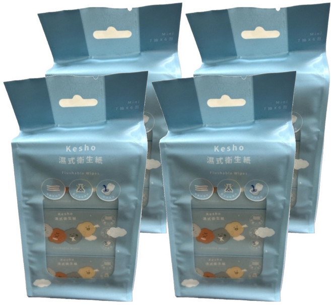 KeSHO 溼式衛生紙 藍色, 7張, 5.7g, 24個