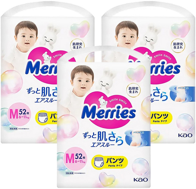 Merries 妙而舒 日本境內版 金緻柔點透氣褲型尿布 6~11kg, M, 156片