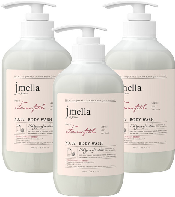 jmella 法式漫舞香水沐浴乳 No.02 Femme Fatale, 500ml, 3瓶