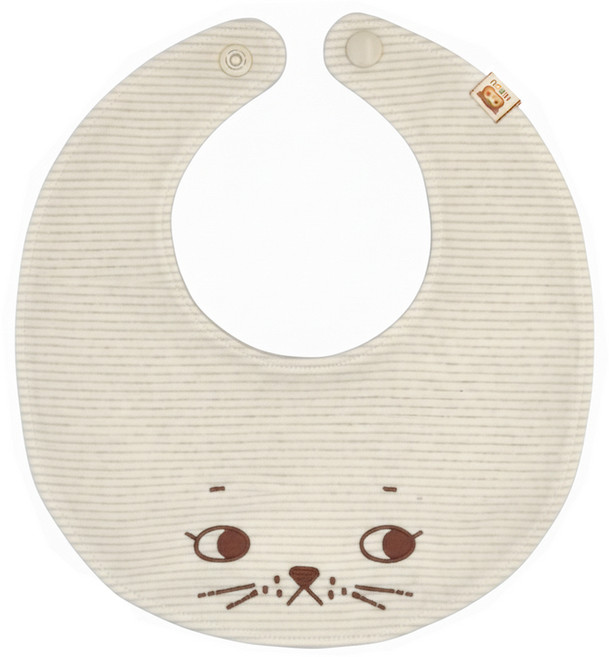 HiBOU 喜福 貓來了 刺繡貓咪圍兜, 灰細橫條, 1件, 1個