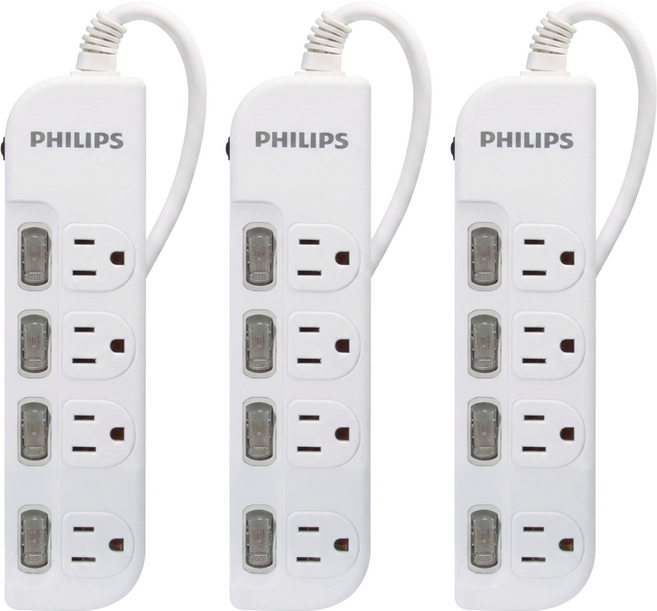 PHILIPS 飛利浦 延長線 4開4座3孔 CHP3444WA/96, 1.8m, 白色, 3條