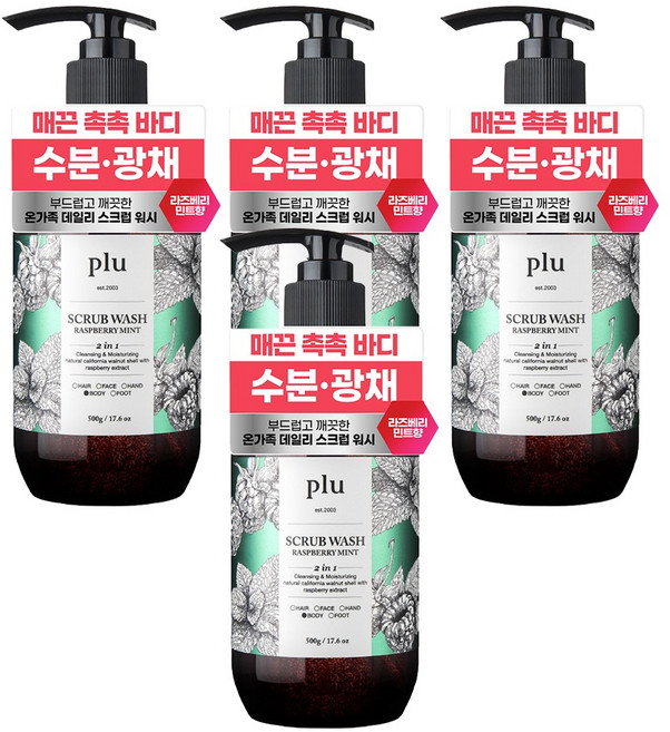 플루 데일리 스크럽 바디워시 라즈베리민트, 500g, 4개