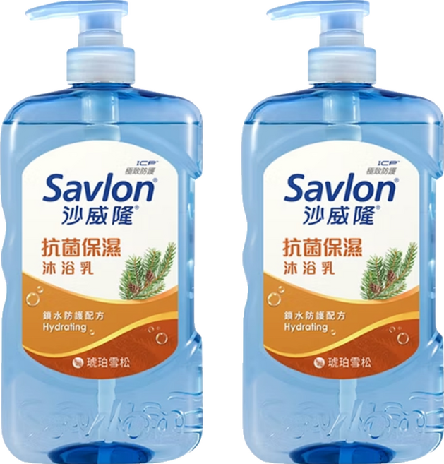 Savlon 沙威隆 抗菌保濕沐浴乳 琥珀雪松 三重保濕配方 24h長效保濕 弱酸配方, 850g, 2瓶