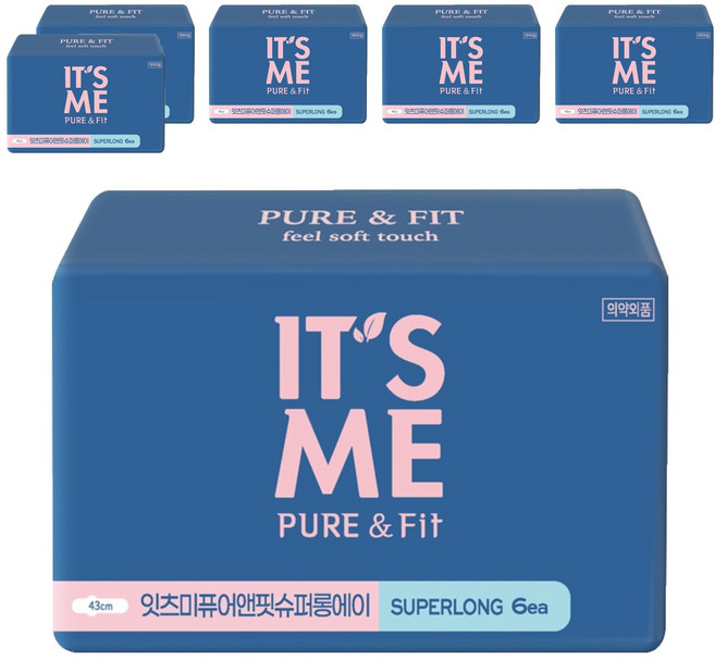 잇츠미 퓨어앤핏 생리대, 오버나이트 이상, 6개입, 6개