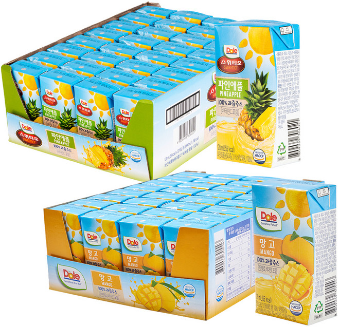 돌 스위티오 파인애플 주스 120ml x 32p + 과즙 주스 망고 120ml x 32p, 1세트
