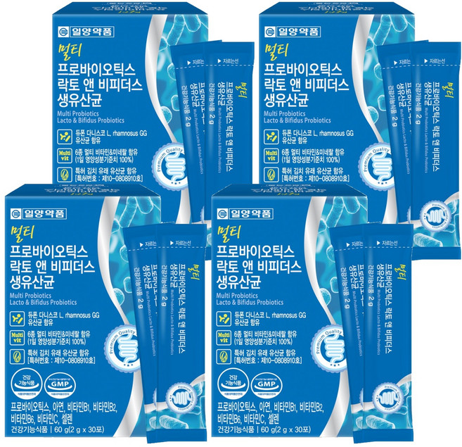일양약품 멀티 프로바이오틱스 락토 앤 비피더스 L 람노서스 GG 생유산균 30p, 60g, 4개