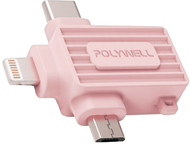 POLYWELL 寶利威爾 三合一OTG轉接頭 PW15-T65-0509, POLYWELL USB三合一OTG, 粉色, 1個