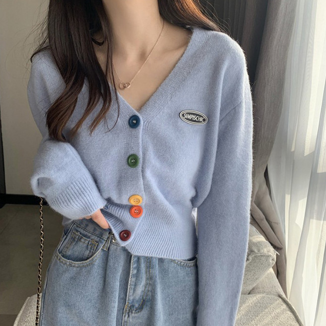 PEONIST 女款彩虹鈕扣針織開襟衫