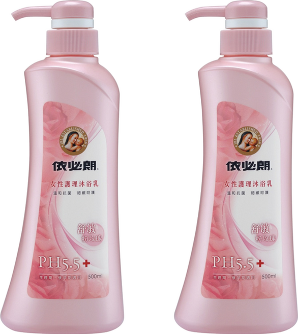 依必朗 女性護理沐浴乳 舒敏粉玫瑰 溫和抗菌 細緻呵護 添加蔓越莓萃取精華 PH5.5, 500ml, 2瓶