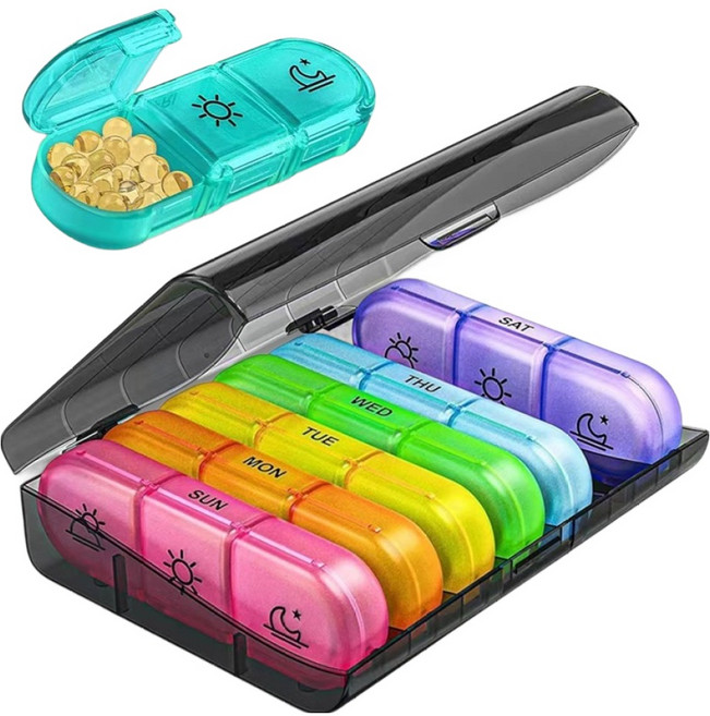 네스팅홈 요일별 21칸 끼니별 알약 케이스 블랙 7색, 1개