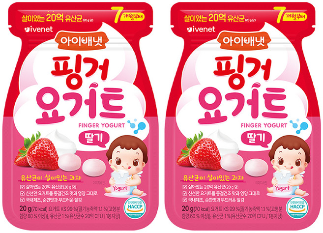 아이배냇 핑거 요거트 에스 과자, 딸기, 2개, 20g
