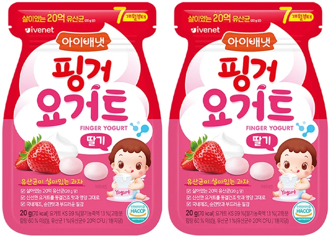 아이배냇 핑거 요거트 에스 과자, 딸기, 20g, 2개 - 쿠팡