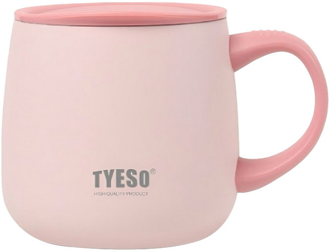 TYESO 泰碩 陶瓷內膽大肚馬克杯附蓋, 蜜桃粉, 355ml, 1個