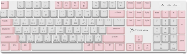 HONG JIN 宏晉 撞色夢幻機械式鍵盤 原廠保固, HJ-521, 白色 + 粉色, 青軸