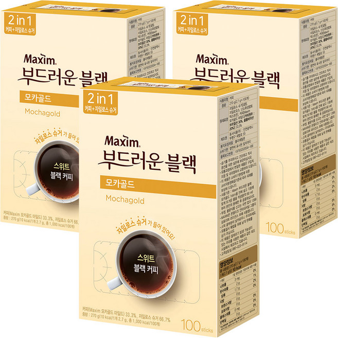 맥심 모카골드 부드러운 블랙 커피믹스, 2.7g, 100개입, 3개