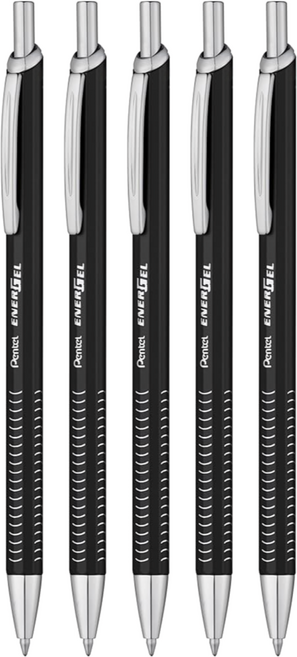 Pentel 飛龍文具 ENERGEL 金屬細軸鋼珠筆, 黑色, 5支