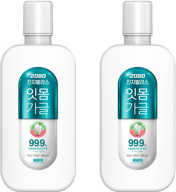 2080 진지발리스 잇몸 가글 마일드 민트향, 800ml, 2개