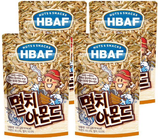 HBAF 바프 멸치 아몬드, 100g, 4개