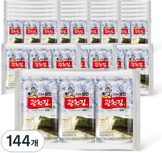 광천김 3대째 달인 파래 도시락김, 4g, 144개