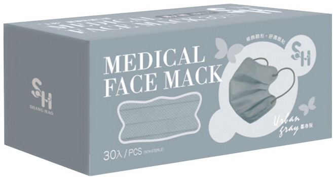 SH 上好生醫 醫療防護口罩 未滅菌 蝶型, 都市灰, 30片, 1盒