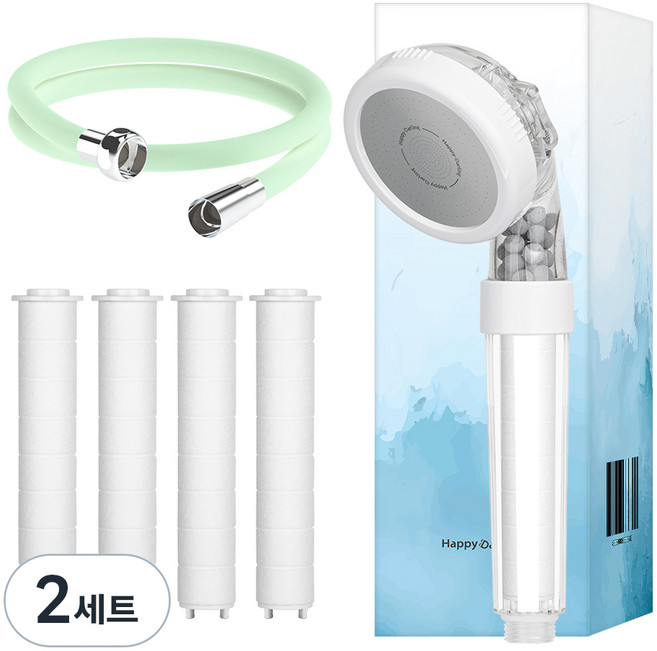 해피달링 3WAY 필터 샤워기 + 필터 4개 + 코튼캔디 샤워호스 2m 세트, 2세트, 애플민트