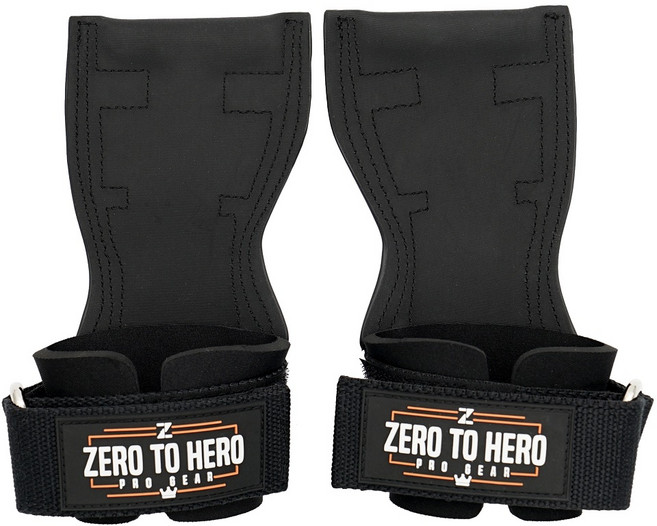 제로투히어로 리프팅 프로 그립 일체형 헬스 스트랩, 1세트, BLACK