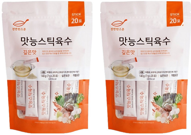 천연한스푼 석하 깊은맛 맛능 스틱 육수 20p, 140g, 2개
