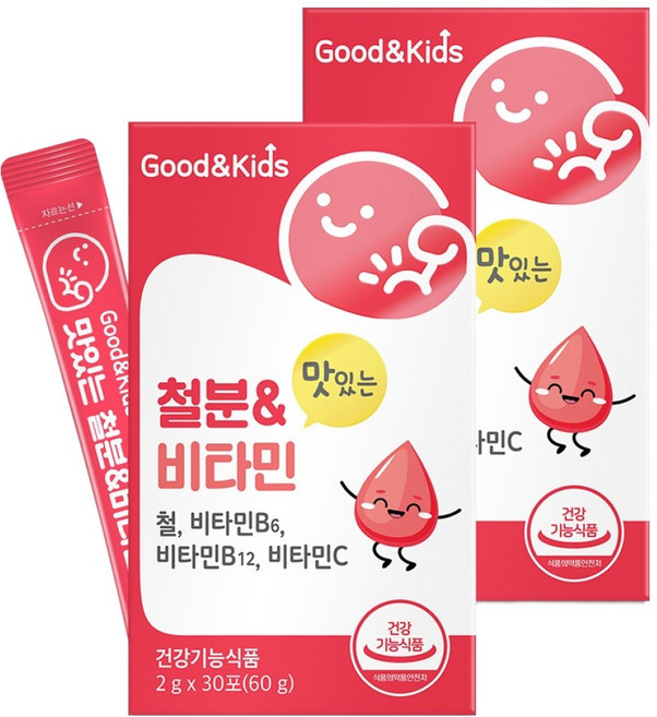 굿앤키즈 유아용 맛있는 철분 & 비타민 딸기맛 30p, 60g, 2개