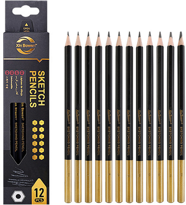전문가용 드로잉 연필 12개 세트, 2H, H, F, HB, B, 2B~8B, 1세트