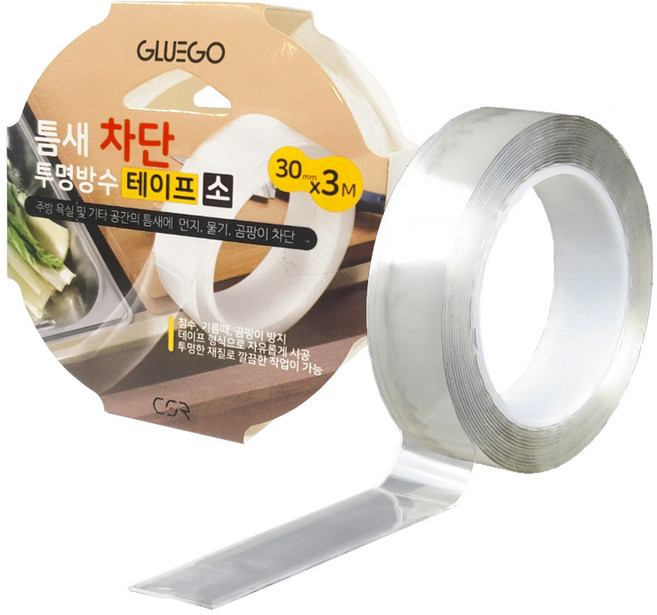 글루고 틈새 차단 방수 테이프 투명 소, 1개