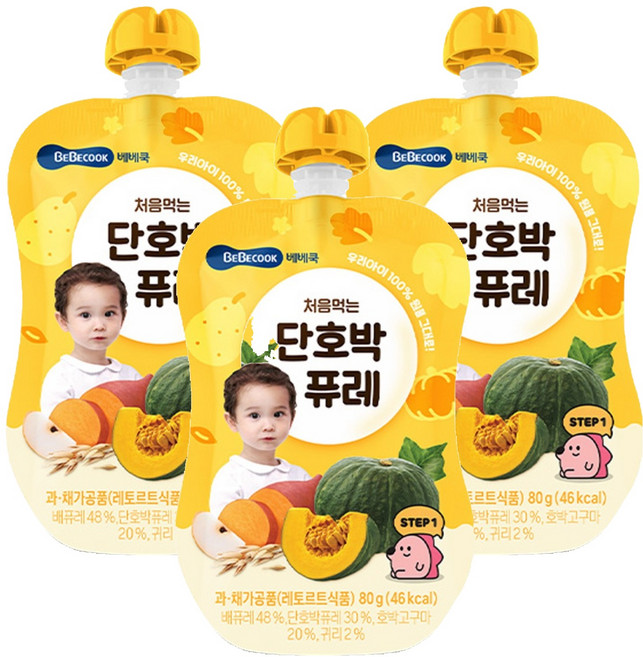 베베쿡 처음먹는 퓨레, 단호박, 80g, 3개