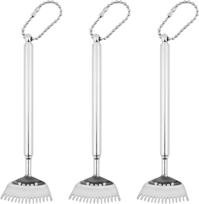 宏圓生活 15爪抓背器 附耳扒 不鏽鋼圓弧爪齒 伸縮自如, 銀色, 3支