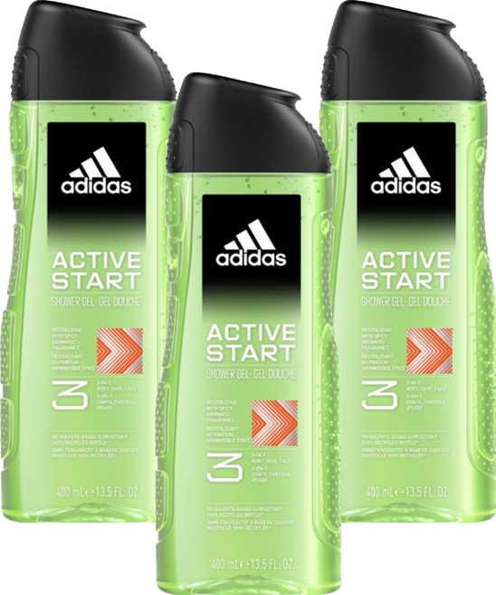 adidas 愛迪達 男性三合一潔顏洗髮沐浴露 能量激活, 400ml, 3瓶