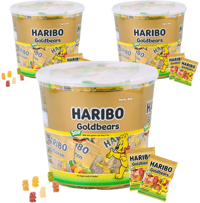HARIBO 哈瑞寶 黃金小熊造型酸味軟糖, 3罐, 870g