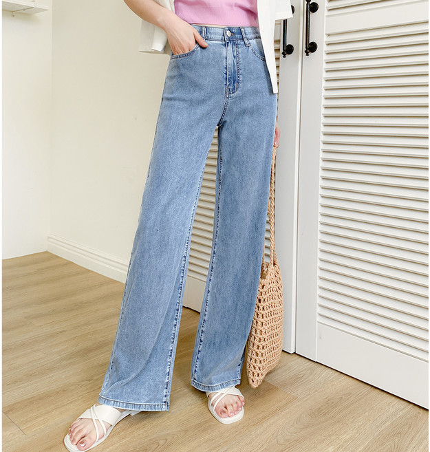 여성용 썸머 텐셀 와이드 데님 팬츠 CS313335
