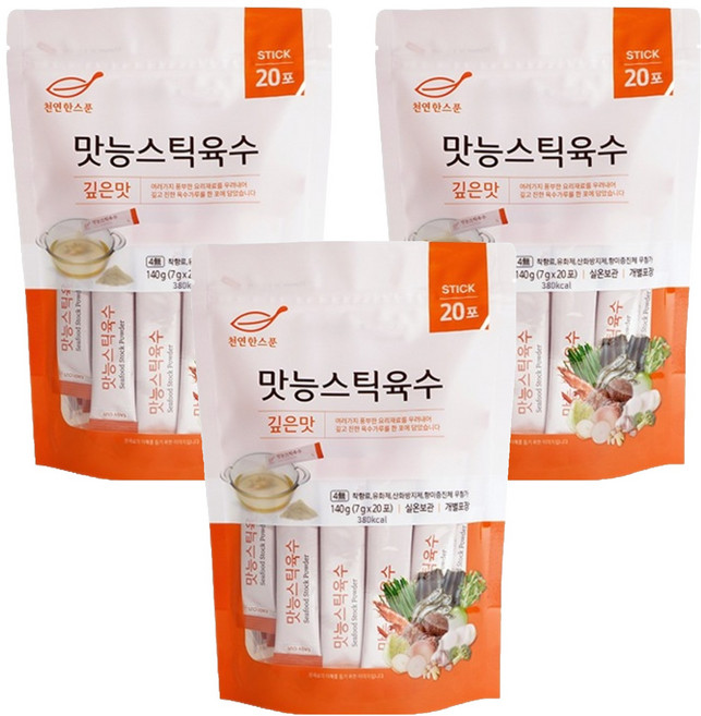 천연한스푼 석하 깊은맛 맛능 스틱 육수 20p, 140g, 3개