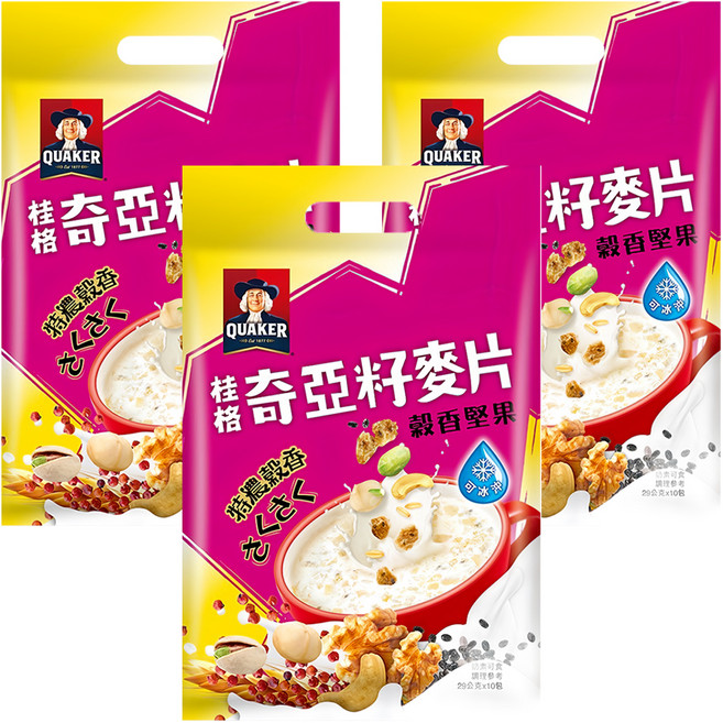 QUAKER 桂格 奇亞籽麥片 穀香堅果 10包, 290g, 3袋