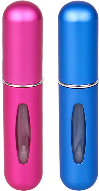 Saks Fifth Avenue 底部自裝香水分裝噴霧瓶 5ml金屬鋁製旅行噴霧瓶, 1組, 粉色 + 藍色