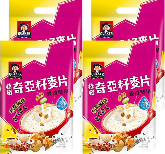 QUAKER 桂格 奇亞籽麥片 穀香堅果 10包, 290g, 4袋