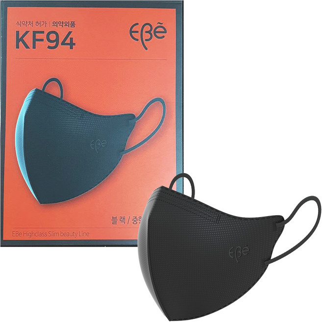 이비에 4중필터 새부리형 컬러 패션 마스크 중형 KF94, 30개입, 1개, 블랙