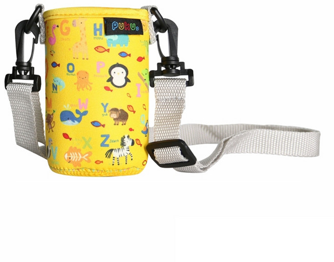 PUKU 藍色企鵝 揹帶水杯套 貼身包覆 保護瓶身, 字母 黃色, 1個