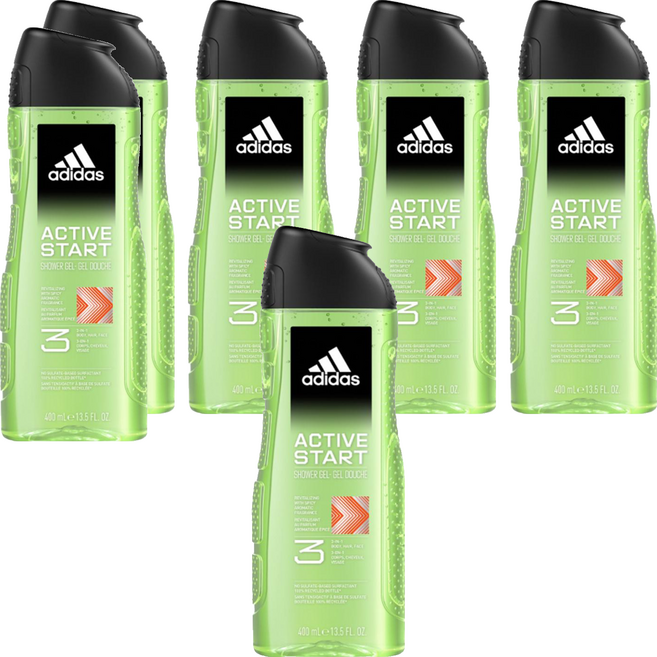 adidas 愛迪達 男性三合一潔顏洗髮沐浴露 能量激活, 400ml, 6瓶