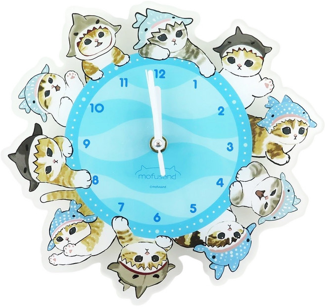 Miravivi 貓福珊迪掛牆時鐘, 鯊魚 藍色 + 淺咖啡色