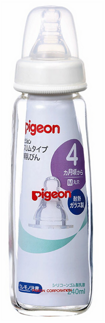 pigeon 貝親 一般口徑玻璃奶瓶 4個月以上適用, 白色, 240ml, 1個