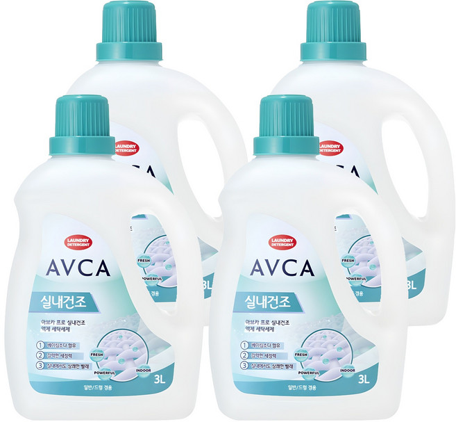 아브카 프로 실내건조 액체 세탁 세제 본품, 3L, 4개