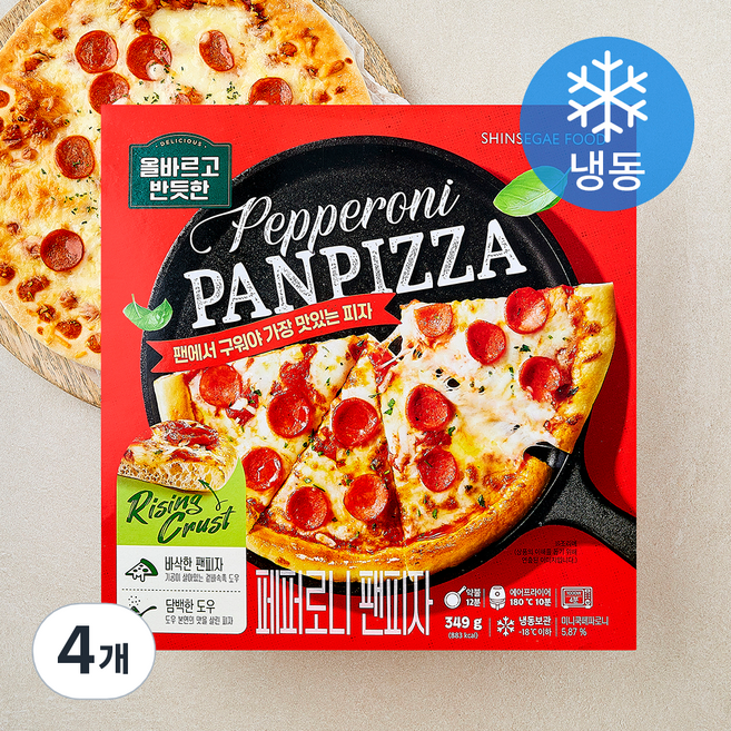 올바르고반듯한 페퍼로니 팬피자 (냉동), 349g, 4개, 1개입