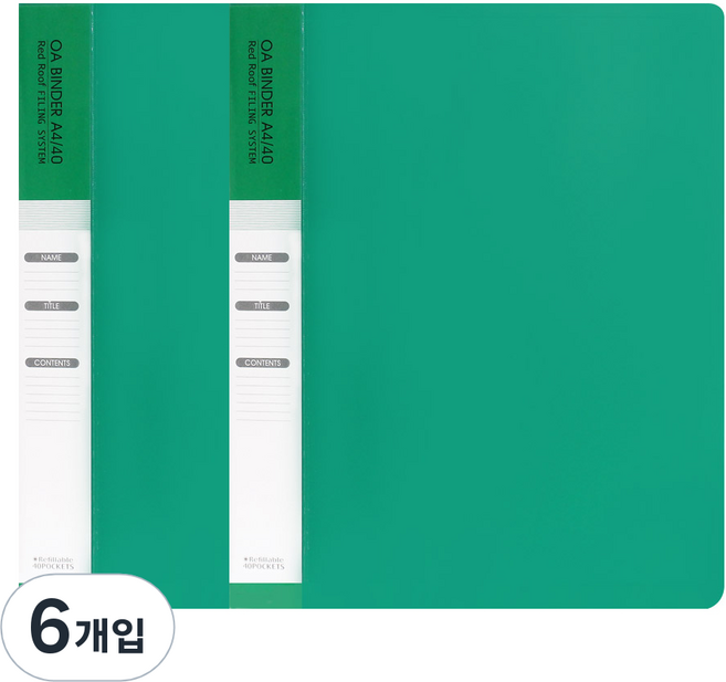 빅드림 OA 클리어 바인더화일 A4 40매, 그린, 6개입