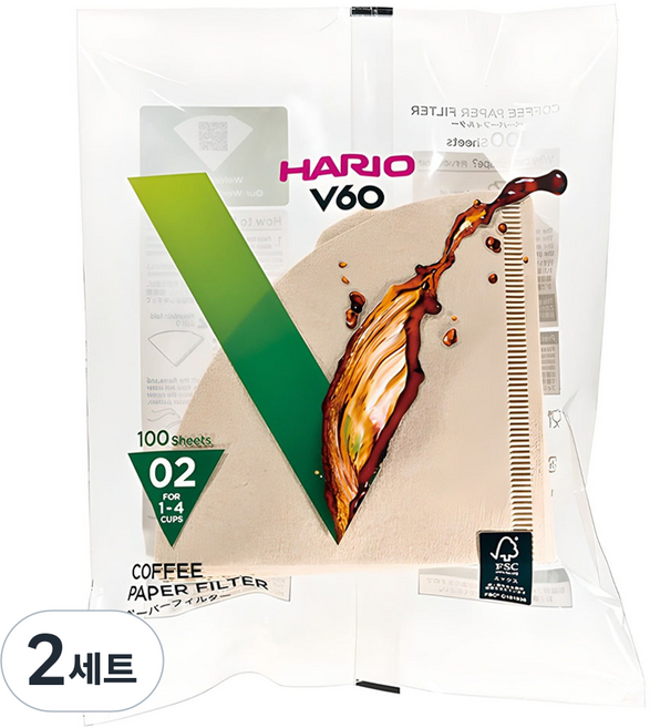 하리오 V60 종이필터 브라운 VCF-02-100M, 100개입, 2세트