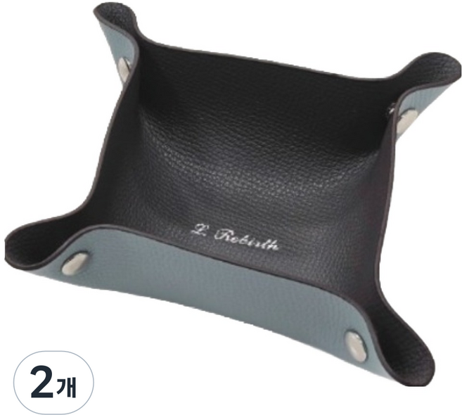 작고 귀여운 양면 소가죽 미니 트레이, IN(그레이) OUT(스카이), 2개